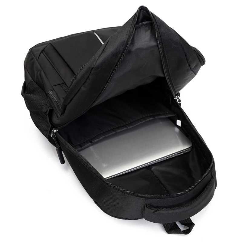 Mens Backpack large capacity black laptop bag adjustable strap and multiple compartments leisure travel bag W251025