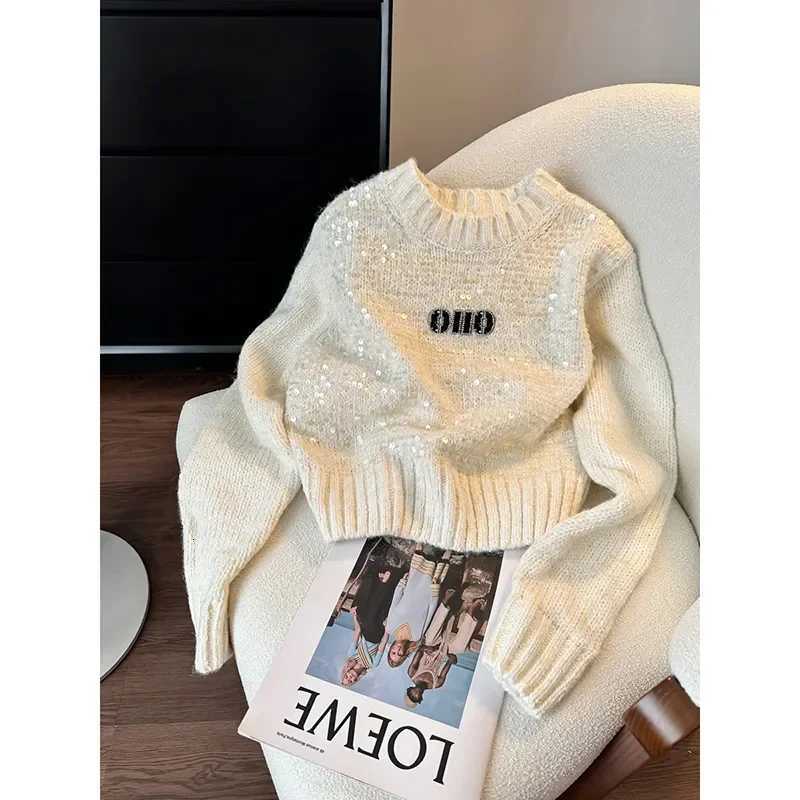 Female Fashionable Patchwork Knitting Oneck Long Sleeve Pullovers Autumn Winter Fashion Letter Screw Thread Solid Color SweaterT251025