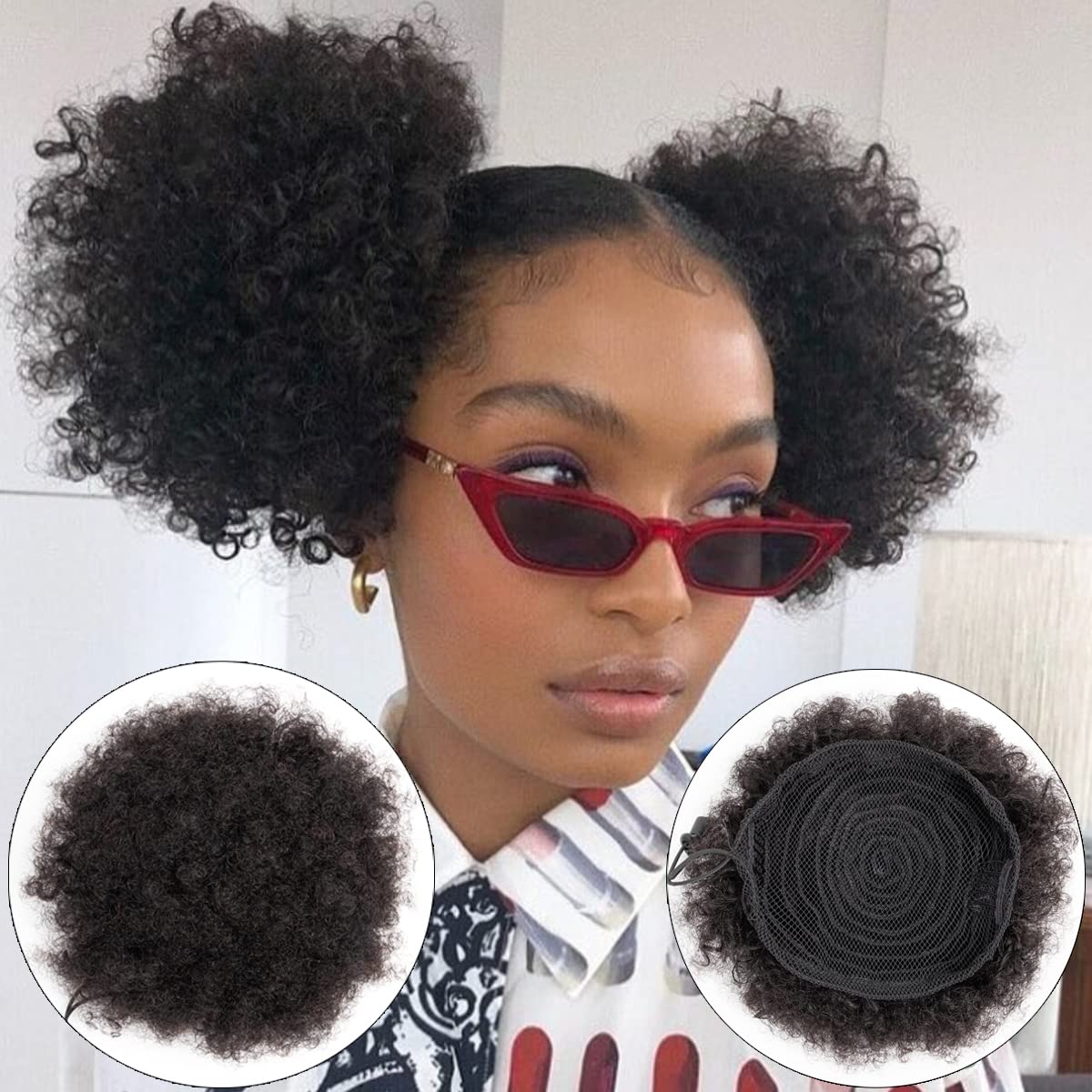 Black women's African fluffy hair drawstring ponytail 6-8 inches curly 100% human hair ponytail Black female girl