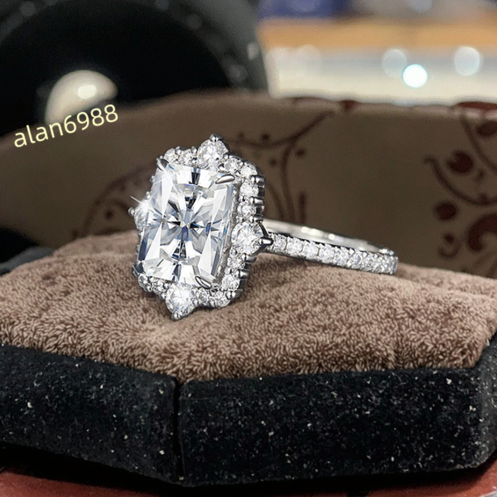 Wedding Bridal S925 Sterling Silver Couples Rings Anniversary Gift 4ct Radiant Cut D Color Moissanite Rings for Women