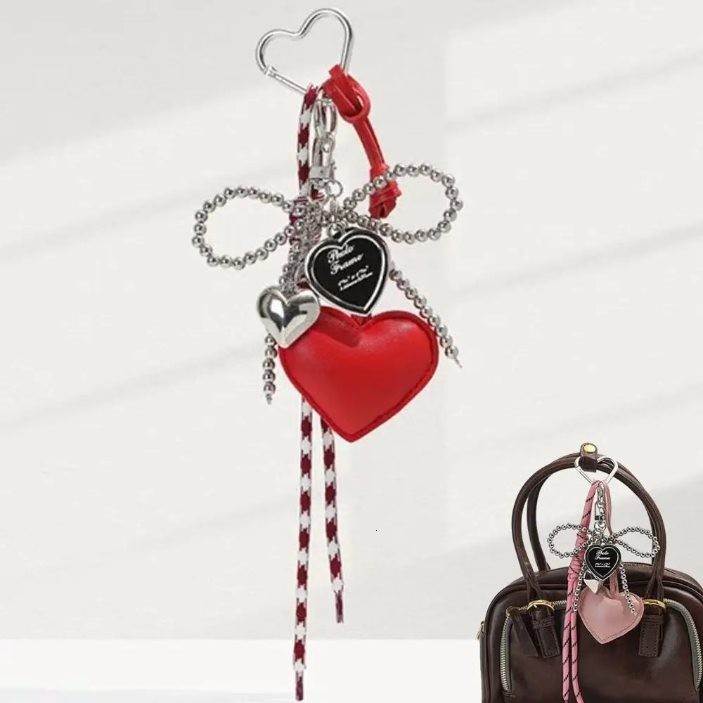 Charm Tassel Love Heart Pendant Creative Handmade Bowknot Keychain Cute Pearl Bow Keyring Bag Accessories 251023