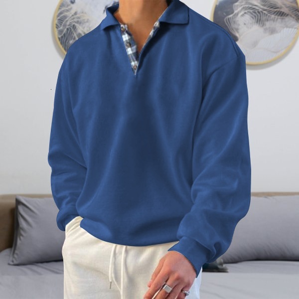 2025 Autumn Long Sleeve V-neck Turn-down Collar Loose Sweatshirt Men's Fashion