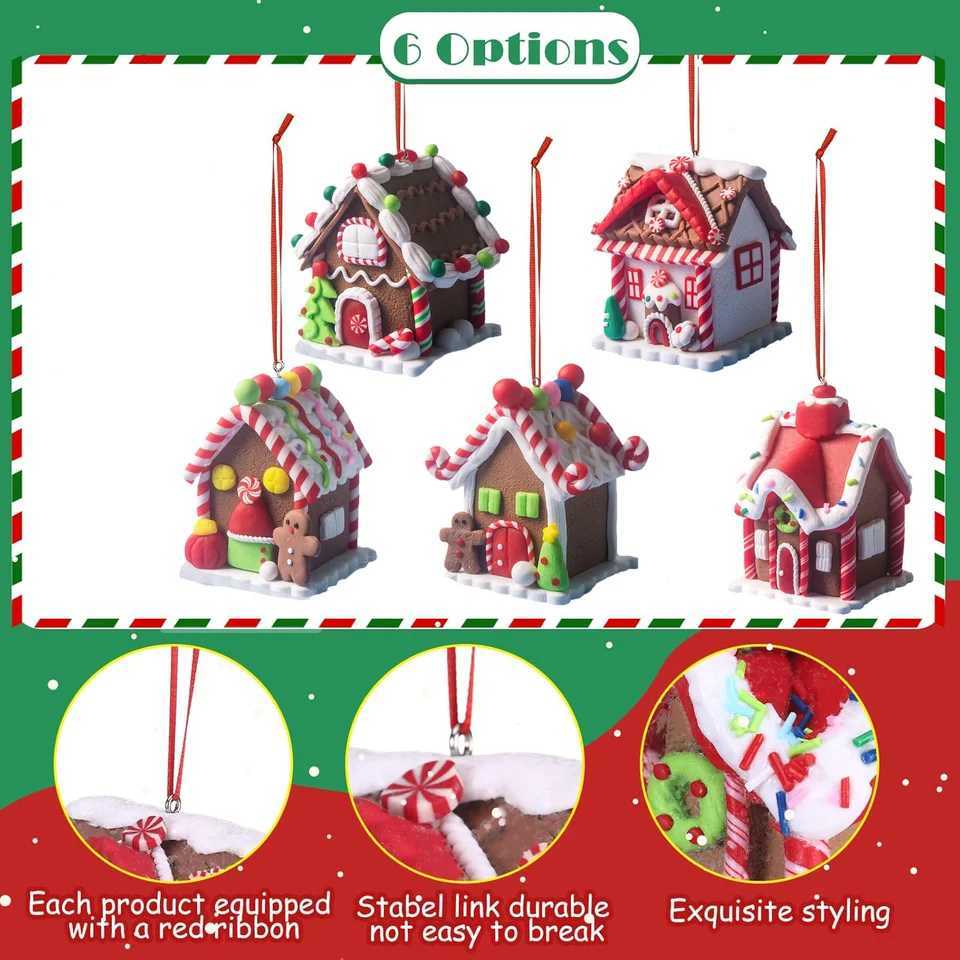 5pcs House Ornaments Holiday Christmas Tree Ornament Set Gingerbread Christmas Decor with Rope Gingerbread House Decor C251024