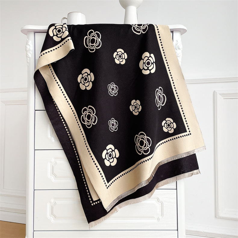 Camellia Cashmere for Women Scarf Winter High-end Versatile Thickened Warm Neck Air Conditioning Shawl Little Style