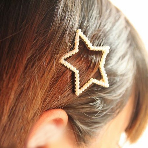 Korean Version Full Pearl Bow Five-Pointed Star Crown Heart Side Hair Accessories Frog Clip