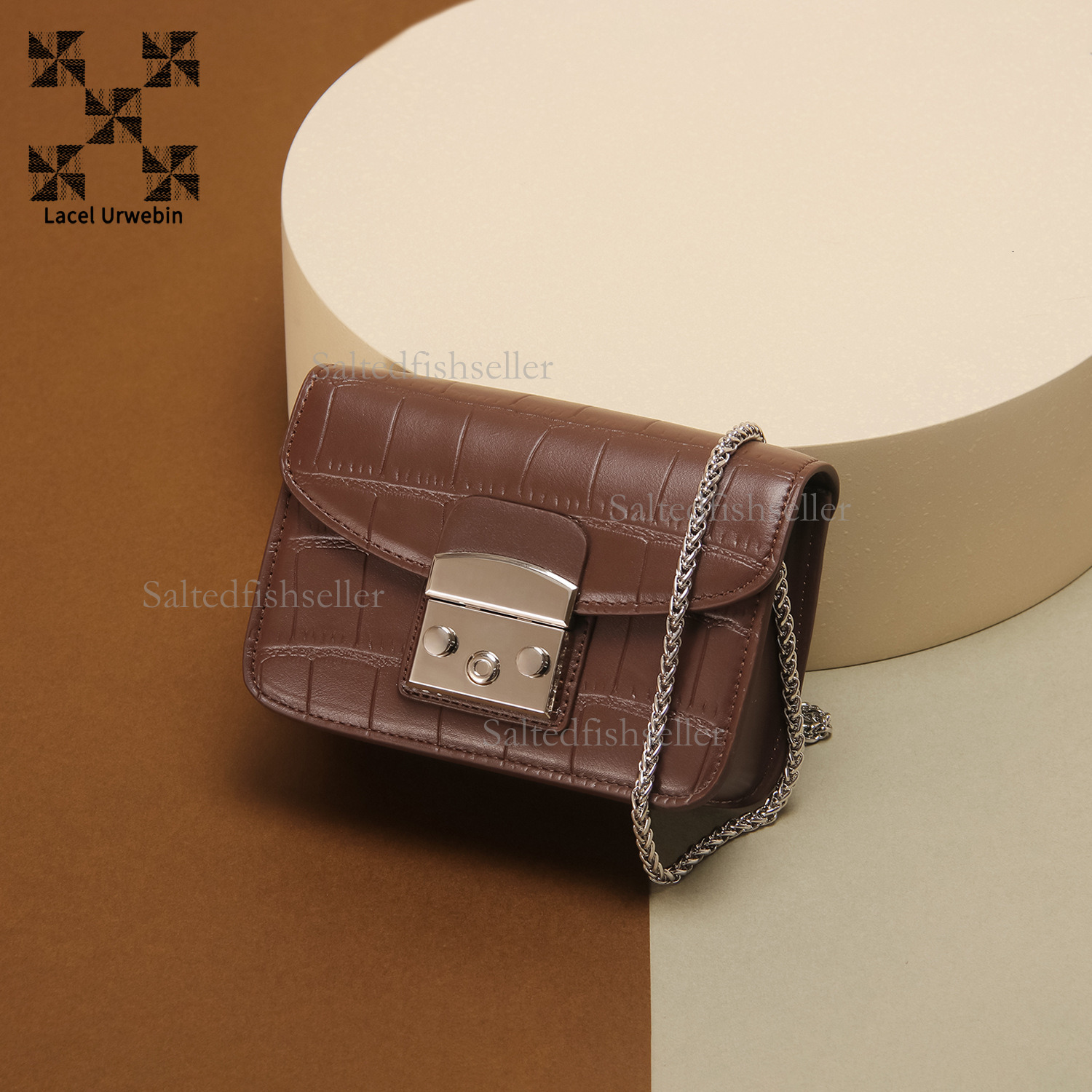 Lacel Urwebin Designer Luxury Crocodile Pattern Handbag Fashion Trend Small Fragrant Style Chain Mini Metal Buckle Single Shoulder Crossbody Bag Small