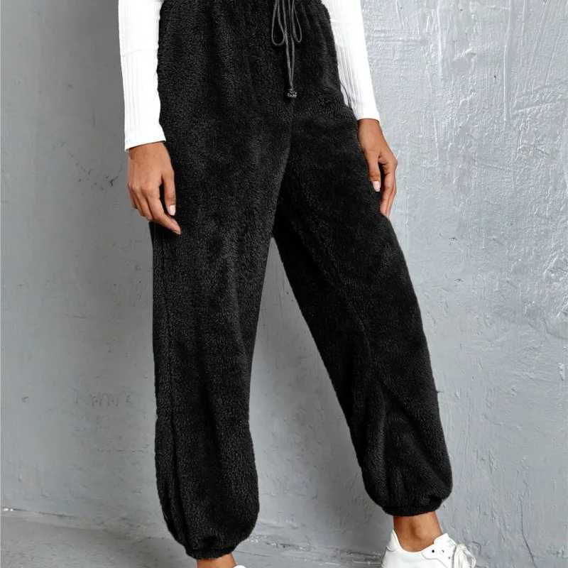 Fashion Plush Women Casual Pants 2024 Winter New Solid Color Loose Comfortable Velvet Warm Home Pants Womens ClothingT251025