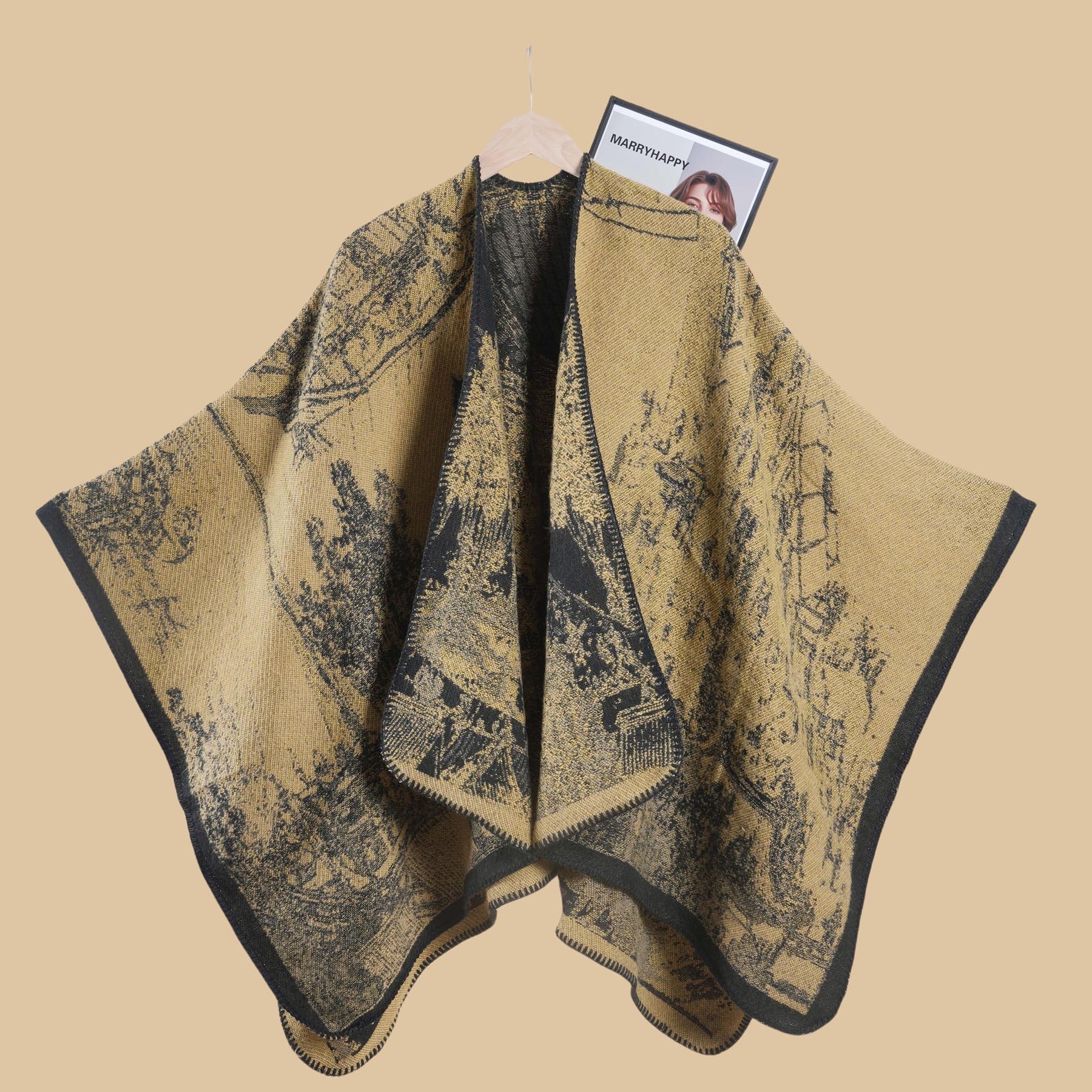 New Oriental Aesthetic Ink Painting DoubleSided Thickened Warm Shawl for Women Autumn and Winter HighEnd Feel Photo Shawl Cape