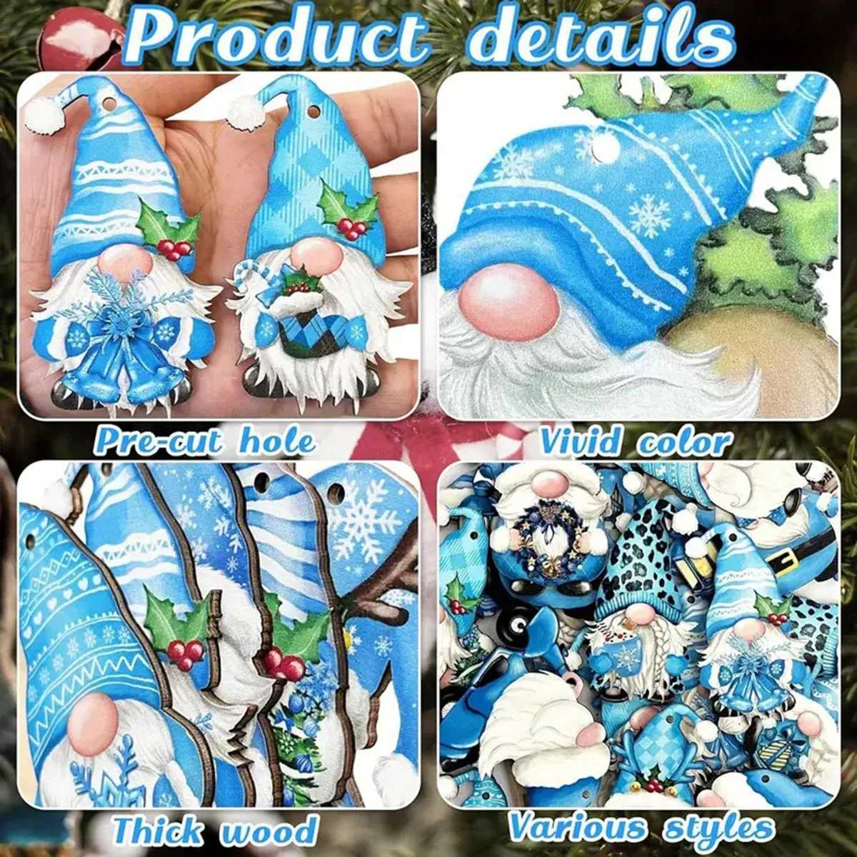 12 wooden Christmas and winter blue dwarf decorations perfect for Christmas and outdoor holiday parties C251024