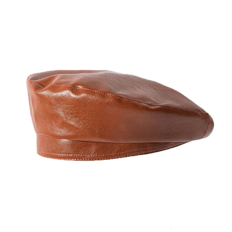 Rose red Berets Men Women Beret Unisex Caps Solid color PU Leather Beret Hat 251023