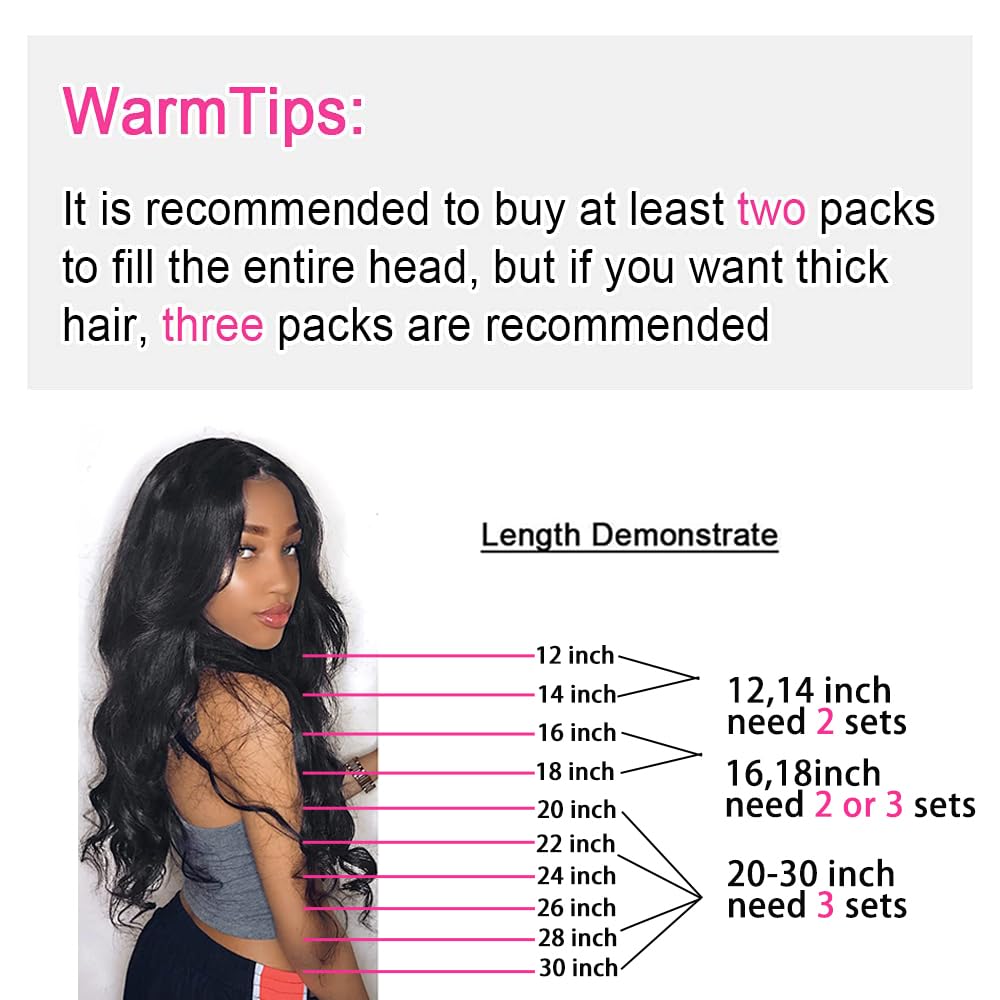 Body Wave Clip Ins 8Pcs Remy Human Hair 8-30 Inch #1B Natural Black Real Human Hair Clip in Wefted Pieces for Women Soft Silky Texture
