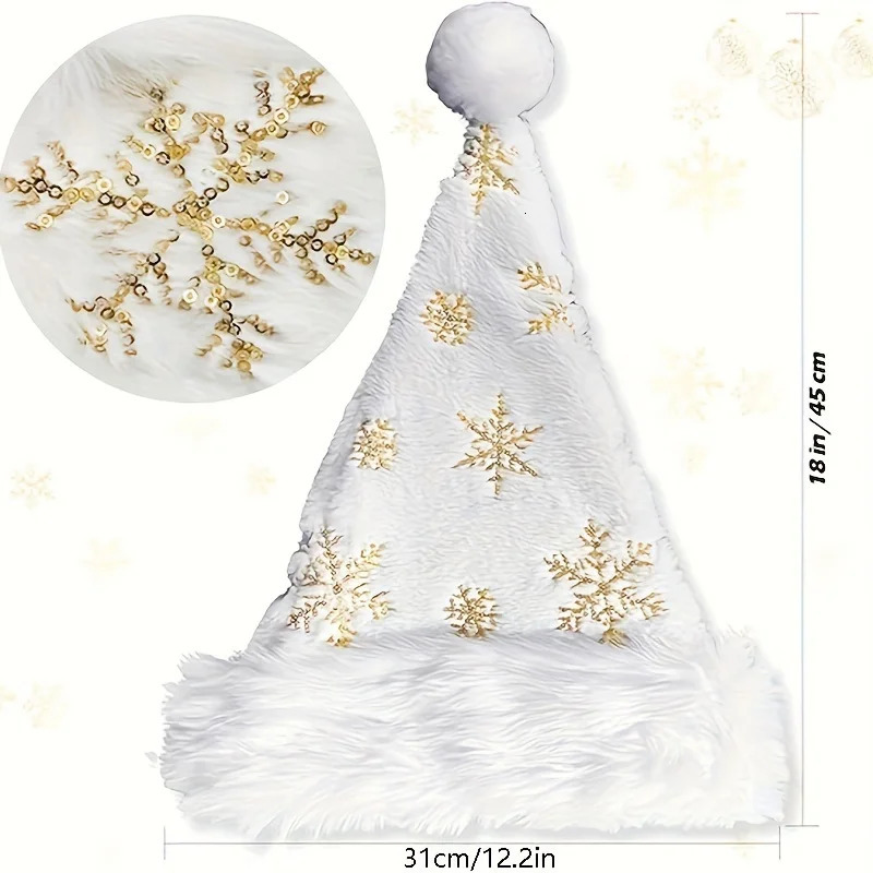White snowflake Christmas hat Christmas decoration fuzzy golden embroidered Christmas hat Christmas festival costumegift bag 251023