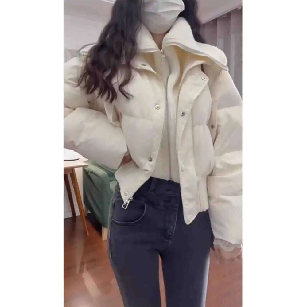 2025 Autumn Winter Women Fake Two Pieces Padded Turn-Down Collar Crop Down Jacket Korean Thick Parkas Outwears Designer Coats Designer Women