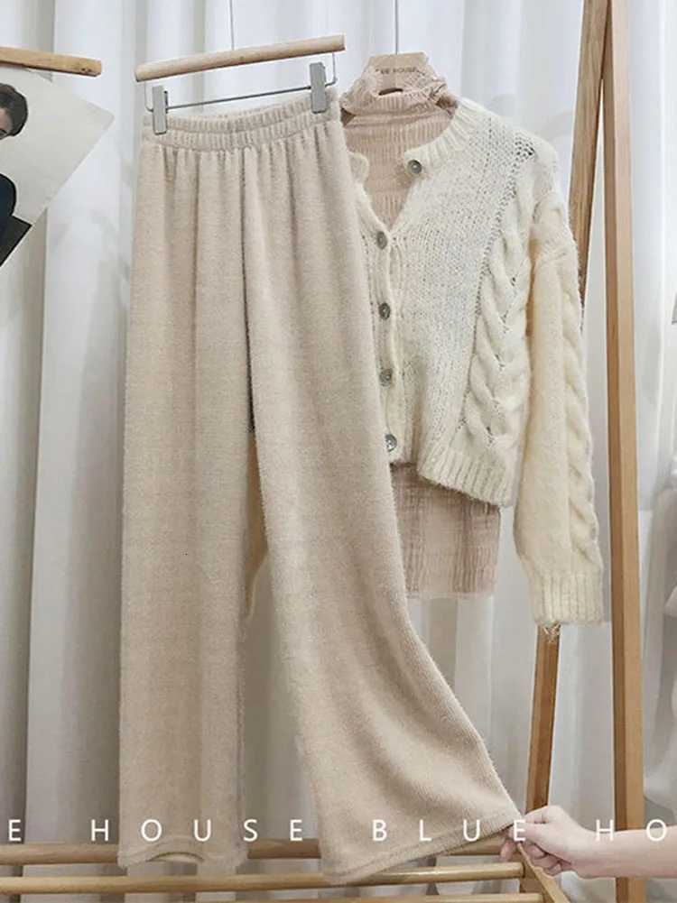 Winter Big Size 5xl Knit Imitation Mink Pants Warm Womens Wide Leg Trousers Korean Fashion Thick Velvet Straight Sweatpants NewT251025