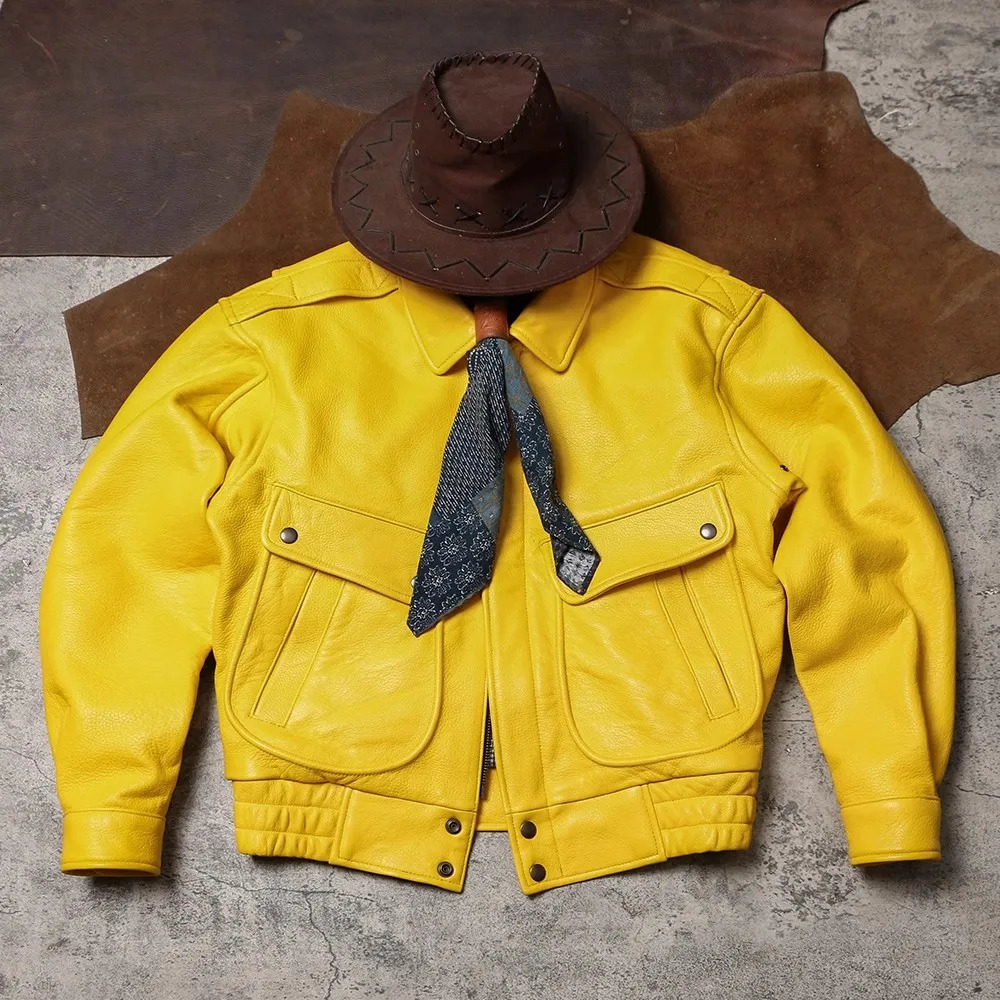 Mauroicardi Spring Autumn Cool Handsome Short Yellow Soft Pu Leather Jacket Men Turndown Collar Clothes 251024