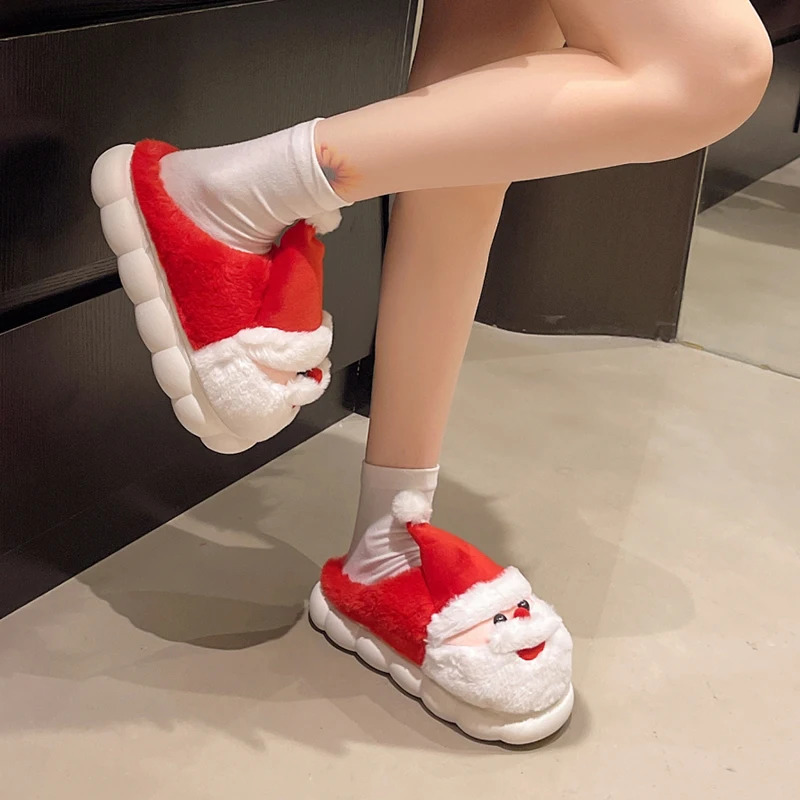 Thick Sole Fluffy Christmas Slippers Women Autumn Winter Thicken Plush Warm Cotton Slippers Woman Anti Slip Home Plush Slides251020