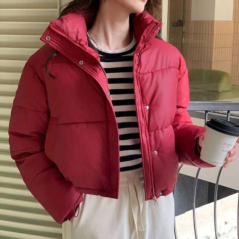 Winter Cropped Women Clothing Warm Short Puffer Jackets Lightweight Chic Stand Up Collar Student Cotton-Padded Jacket New Coats Designer Women