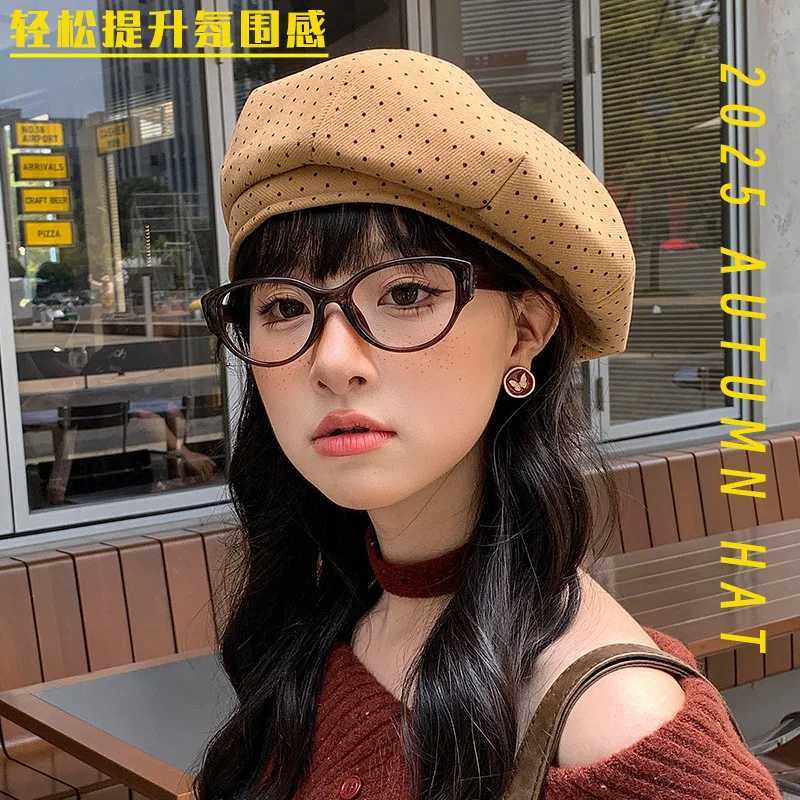 Autumn Winter Polka Dot Bed Beret Fashionable Versatile Small Round Dot Cute Octagonal Hat Girls Early Pumpkin Hat 4m897 Y251025