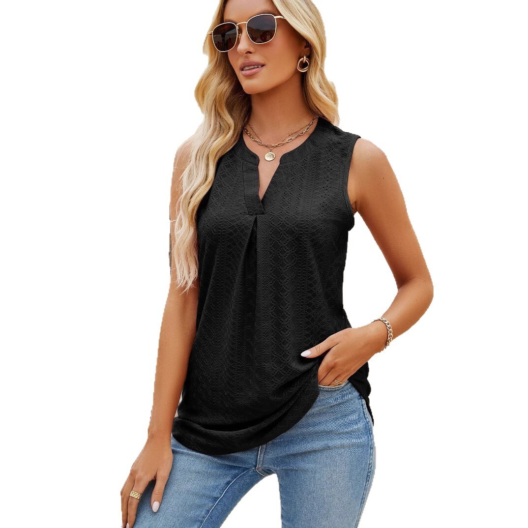 2025 Summer New Women's Solid Color Hollow V-Neck Slim Vest