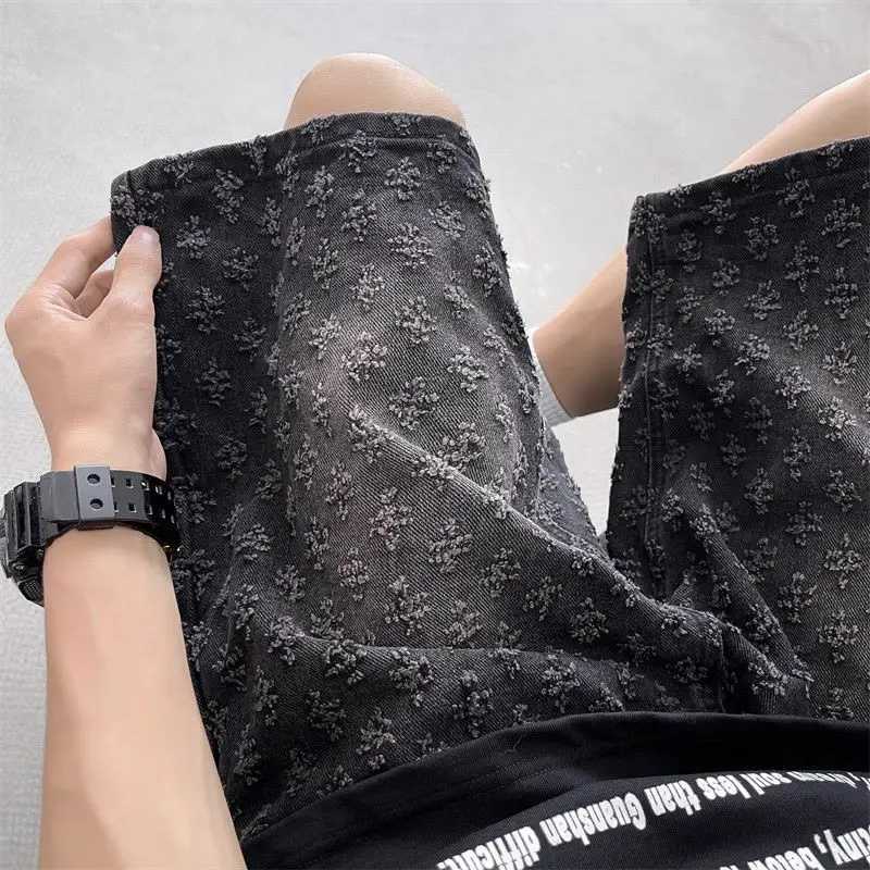 American retro fashion design ripped denim shorts for men summer trendy brand high street fashion retro trendy brand midpantsXJ251025