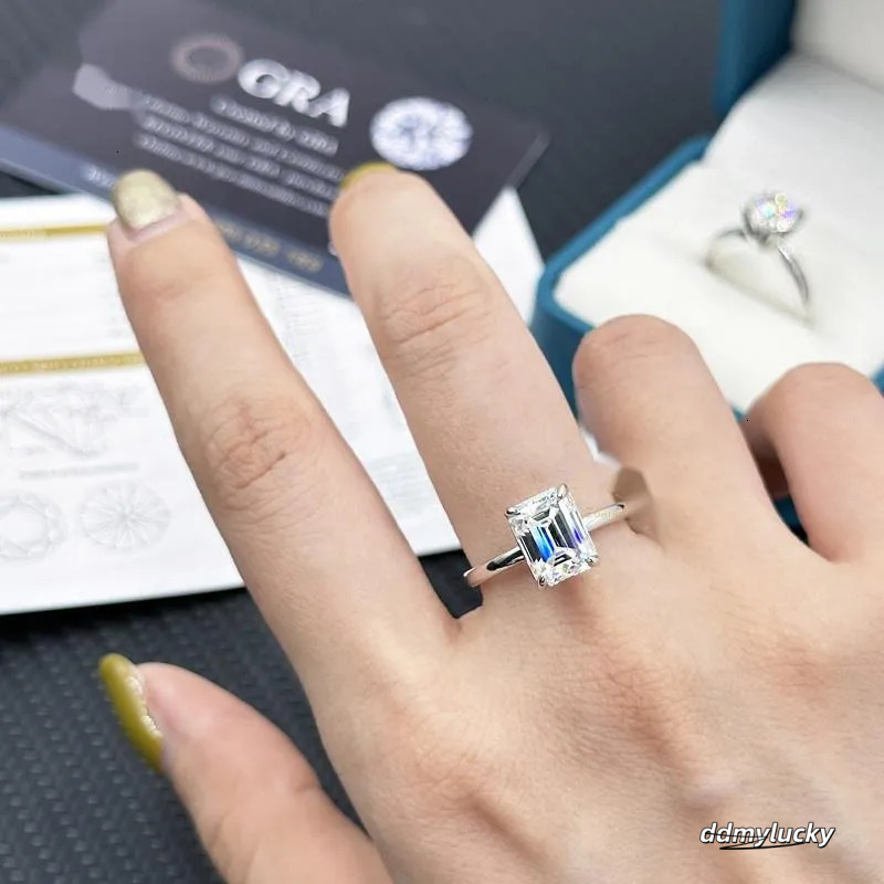 10K Vvs2 - D White Gold Emerald Cut Moissanite Engagement Solitaire Dia Wedding For Women Bridal Ring Ddmylucky
