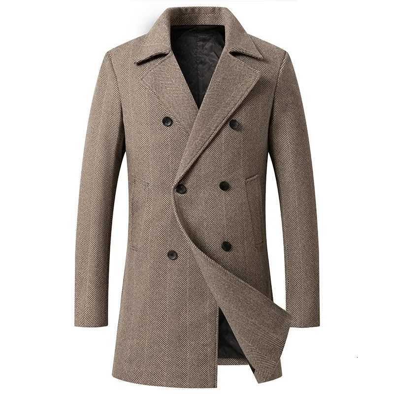 Men Wool Overcoat New Vintage Tweed Long Jackets Business Formal Male Suit Blazer Lapel Herringbone Costume HomeT251025