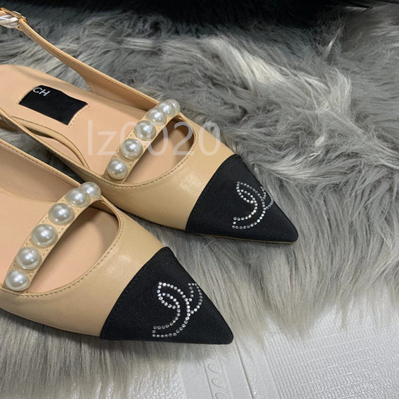 luxury style Women flat shoes Elegant summer Designer sandals backless pearl heels Luxury shoes Ladies Heels Party Wedding Pointed Leather shoes Dress Shoes