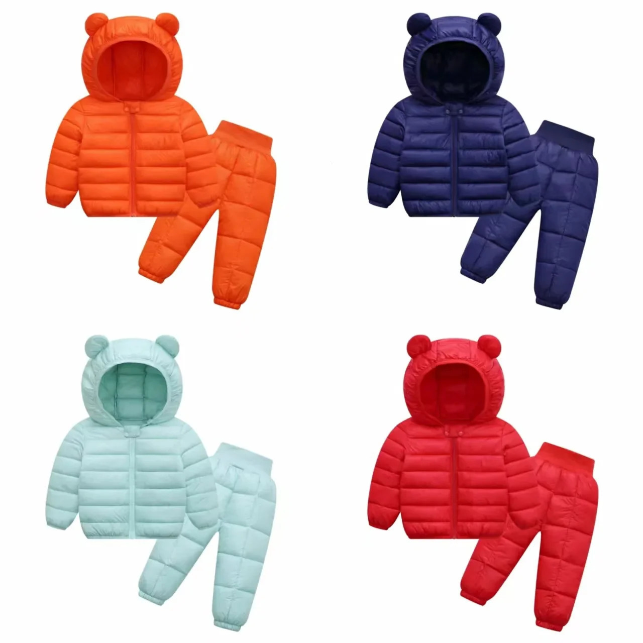 Childrens Clothing Set Solid Color Baby Hooded Cotton Jacket Pants Winter Autumn Kids Toddler Girl Boys Outerwear 251023