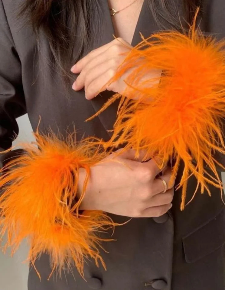 12PCS Orange Ostrich Feather Cuffs Womens Wrist and Ankle Feather Wristbands Fashion Clothing Accessories Feather Cufflinks 251023