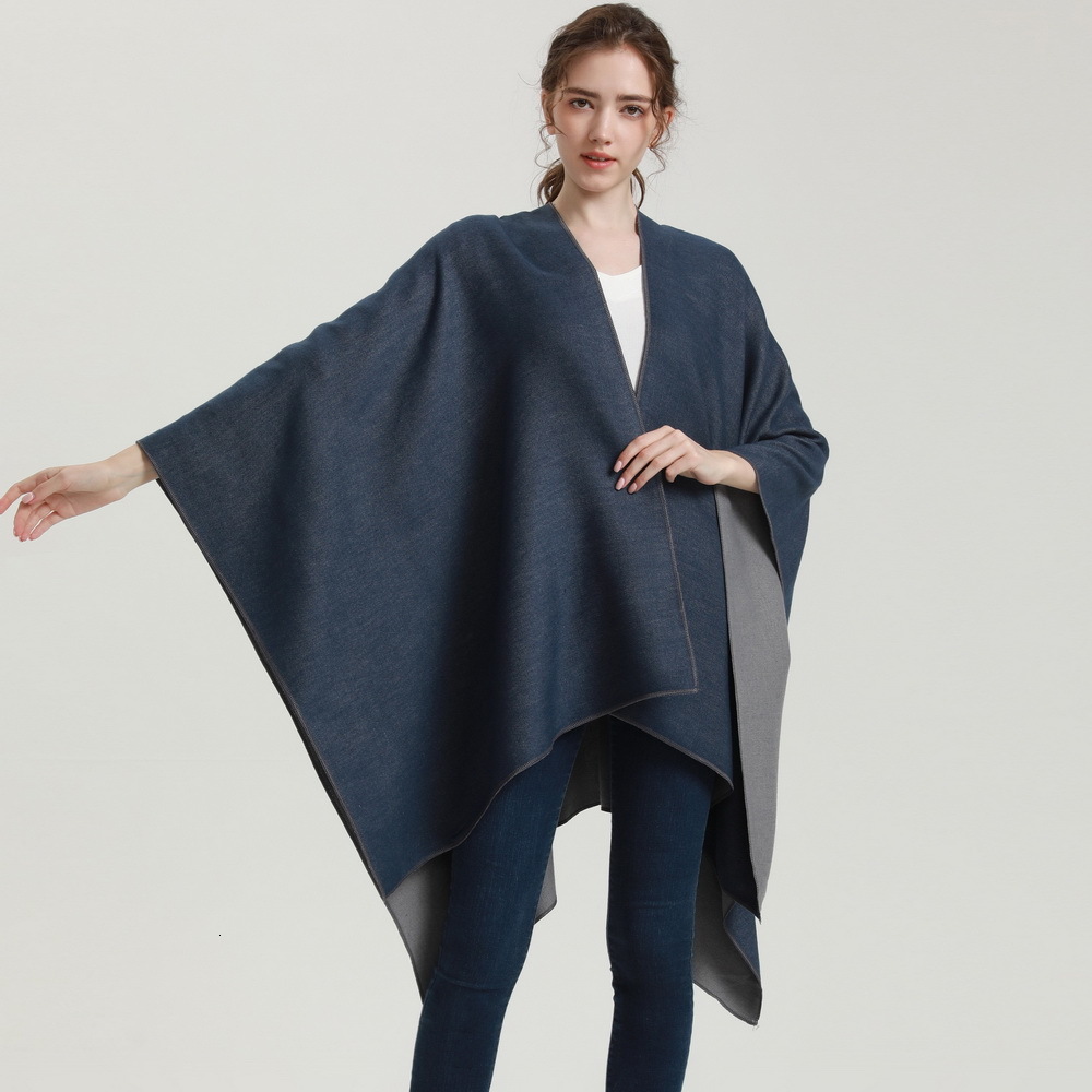 Womens Spring and Autumn Warm Fashion Shawl DoubleSided Imitation Cashmere Split Cape Cloak AirConditioned Room Nap Blanket