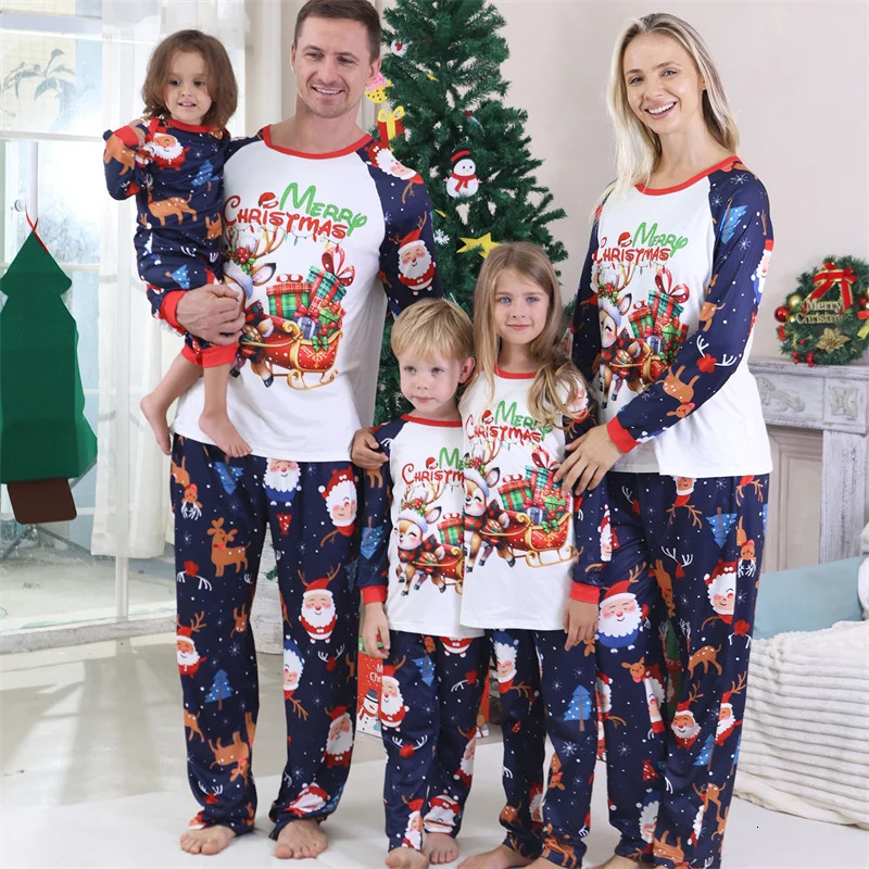 Christmas Family Matching Sets Father Mother Children Cartoon PajamasPants 2Pcs Xmas ParentChildren Homewear Clothes Suit 251023
