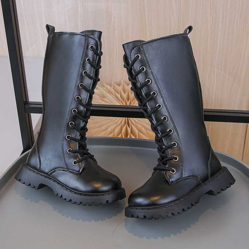 Girls Long Boots High Boots for Girl Kids Pu Leather Boots Fashion Design Waterproof Happysteps Children Long Boots Sizes 27 - 37 US10C-US5Y H1175