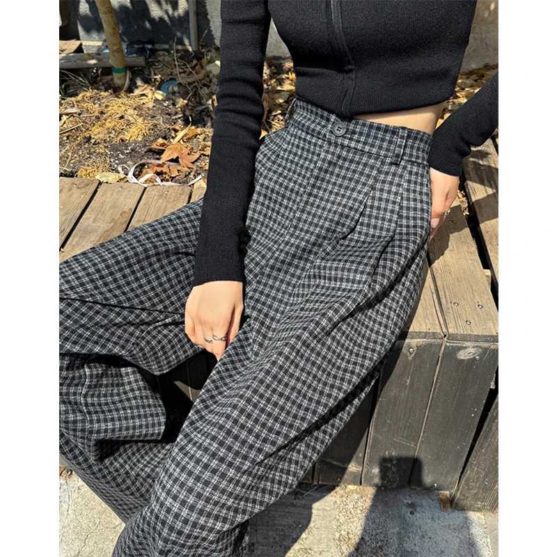 MEXZT Plaid Woolen Pants Women Fashion Streetwear Baggy Wide Leg Pants Winter Ladies Harajuku Korean Casual Straight TrousersT251025