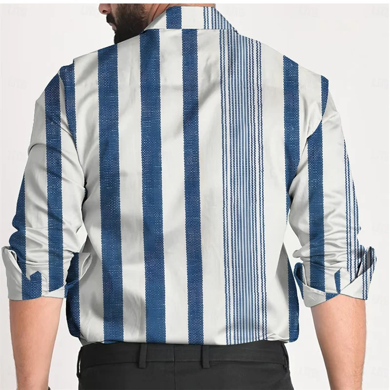 Plaid Business Casual Mens Printed Shirt Formal Spring Summer Lapel Long Sleeve Blue XS6XL FourWay Stretch Fabric Shirt 251020