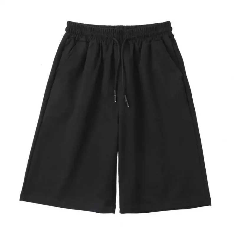 2024 New Men Baggy Sweatpants Shorts Straight Wide Casual Elastic Waist Black Gray Jogging Male Knee Length Short PantsXJ251025