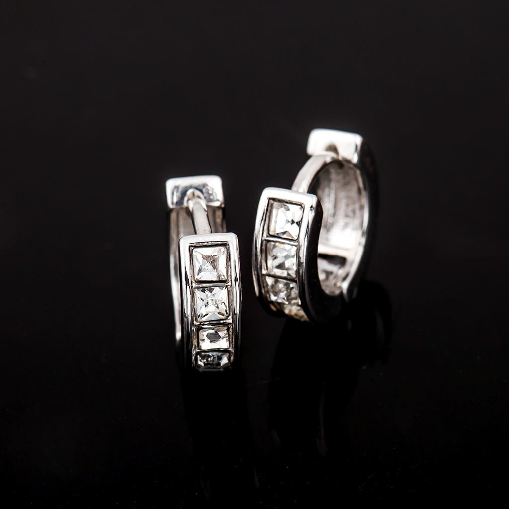 Fashion Jewelry Sier Plated Zircon Studs Clips Ear Accessories Women Full Dia Round Hoop Earrings