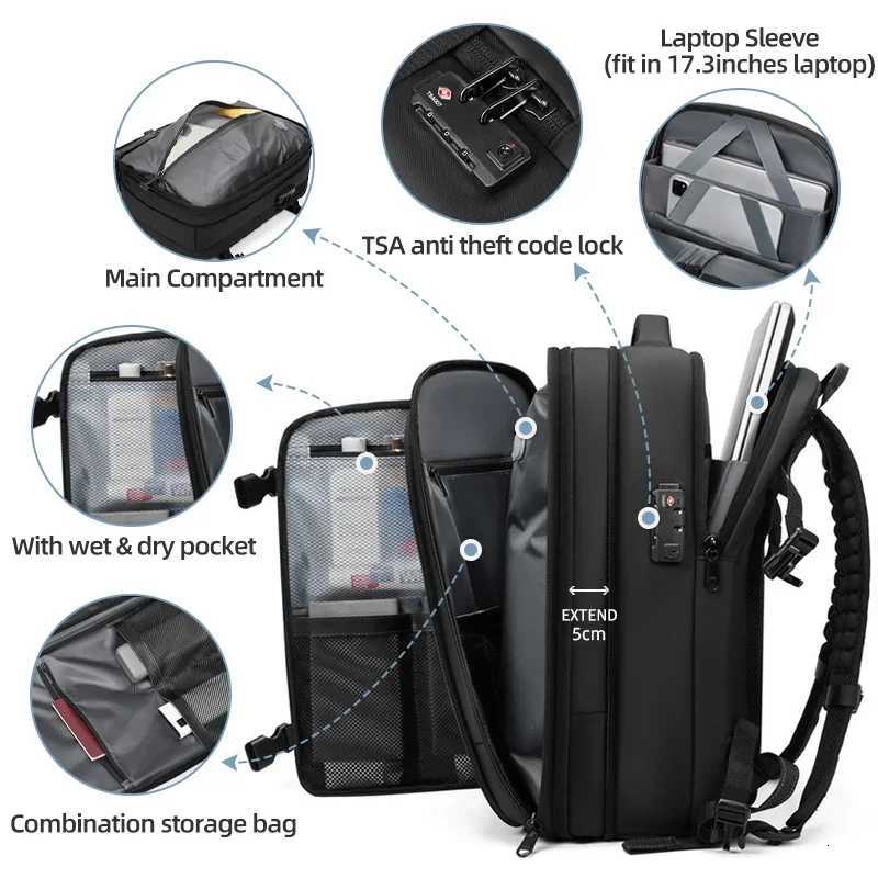 Men Travel Backpack vacuum compression Laptop Backpack 17 inch Extended Large Capacity school Backpack Hiking Business backpack W251025