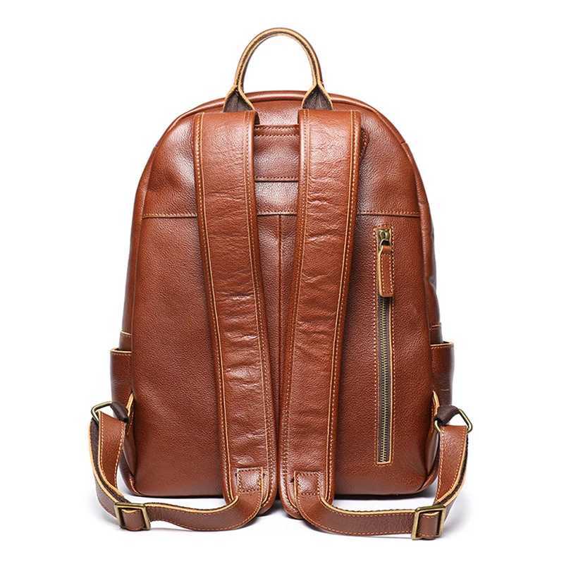 Vintage Men and Ladies Outdoor Travel Backpack School Book Cowhide Backpack Brown Zipper 14 Inch Computer Notebook Bag W251025