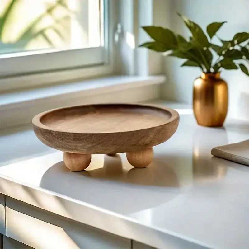 He Elegant Wooden Tray Convenient Pedestal Stand Plate Mtifunctional Key Jewelry Storage Food Dessert Display Trays Decor Y251025