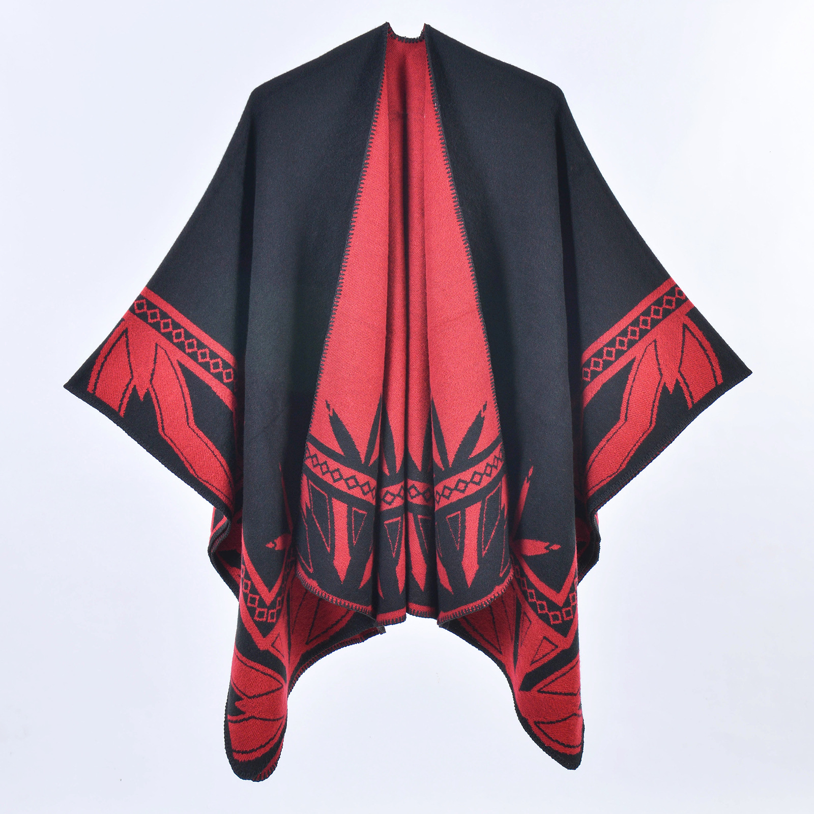 Autumn Winter New Thickened Imitation Cashmere Split Cape Shawl Travel Outerwear Cloak