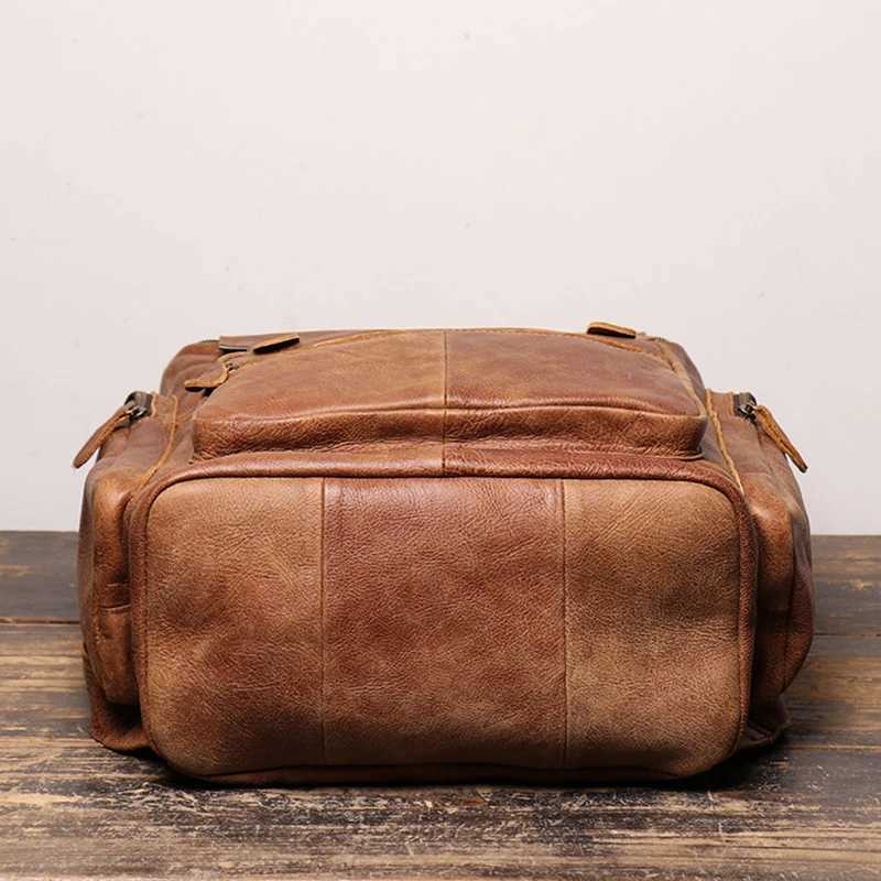 Cowhide Mens Backpack Vintage Brown Leather Casual Backpack 156 Laptop Bag Large Capacity Outdoor Travel Backpack W251025