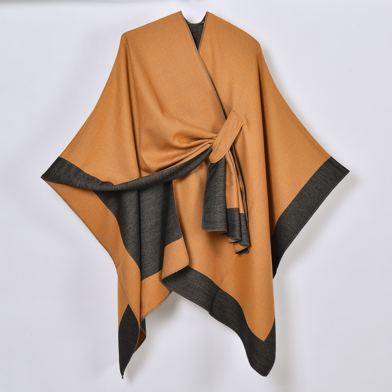 HotSelling LaceUp Split Shawl Womens DoubleSided Imitation Cashmere Split Cape Cardigan