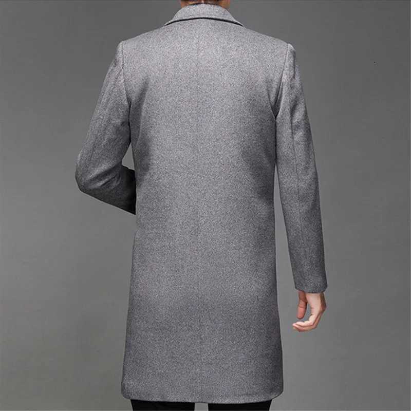 Autumn Winter Mens Wool Coats Mid Long Trench Men Solid Smart Casual Wool Blends Outerwear Turn Down Collar Windbreaker ManT251025