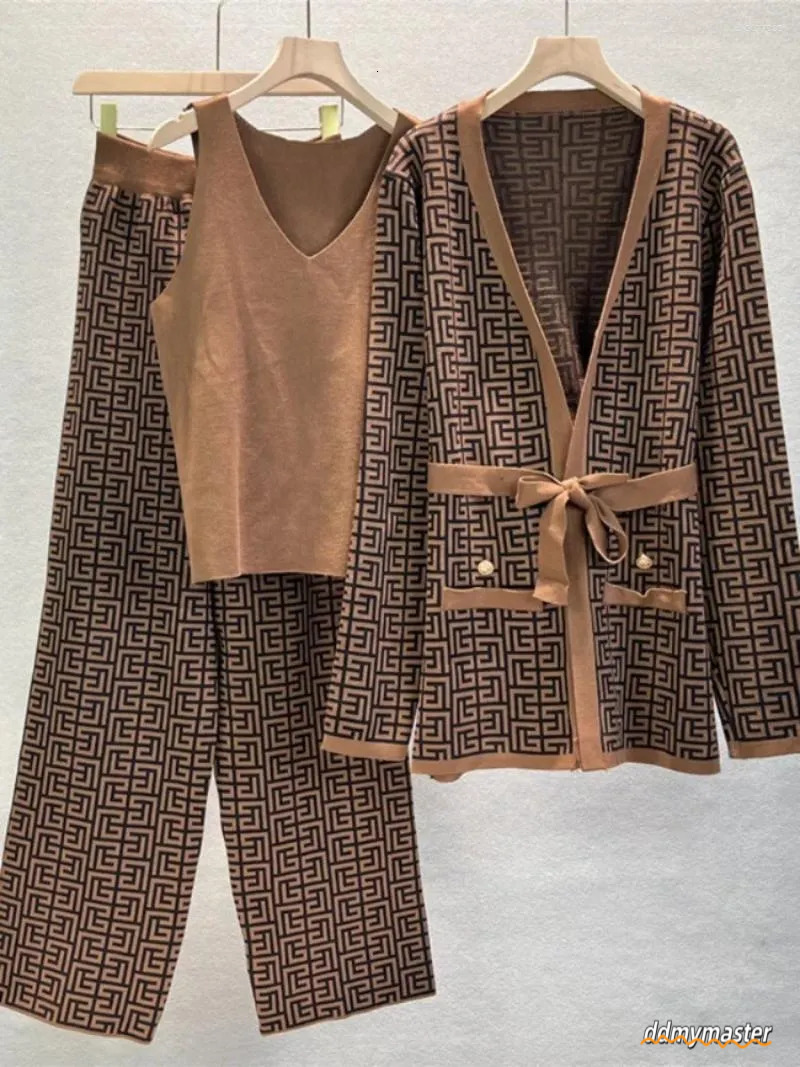 Women's 3-Piece Knitted Tracksuit Set: Warm Winter Outfit With Jacket, Sweater, Top, And Pants Ddmymaster