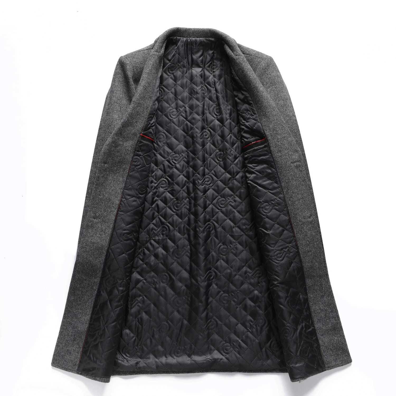 Winter Mens Essential Wool Blend Coat Thick Thermal Quilted Overcoat Gentlemen Light Gray Brown Charcoal Beige Attire BusinessT251025