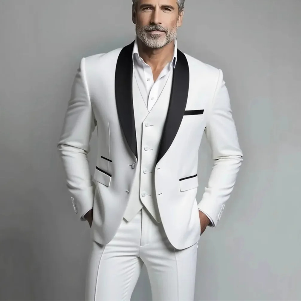 Black White Men Autumn Wedding Party Three Pieces Set Large Size Male Blazer Coat Pants and Vest Fashion Slim Fit Suit 251020