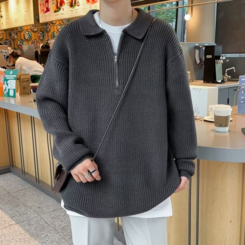 Half-zip Sweater Designer Sweater For Men Spring And Autumn Style Lazy Style Turn-down Collar Knitwear Casual Loose Simple Design