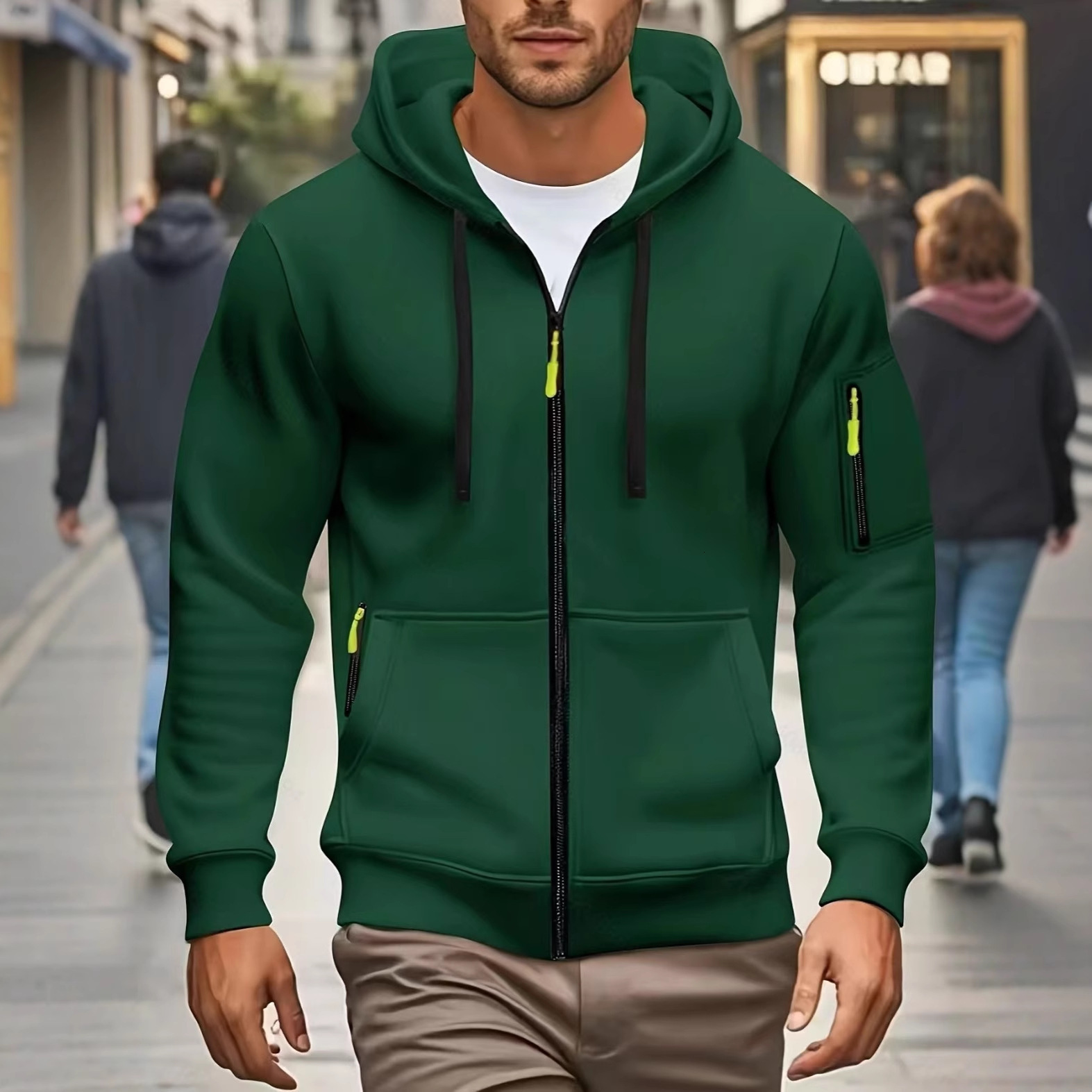 Men's Solid Color Hooded Sweatshirt 2025 Spring New Zipper Cardigan Jacket European Size Casual