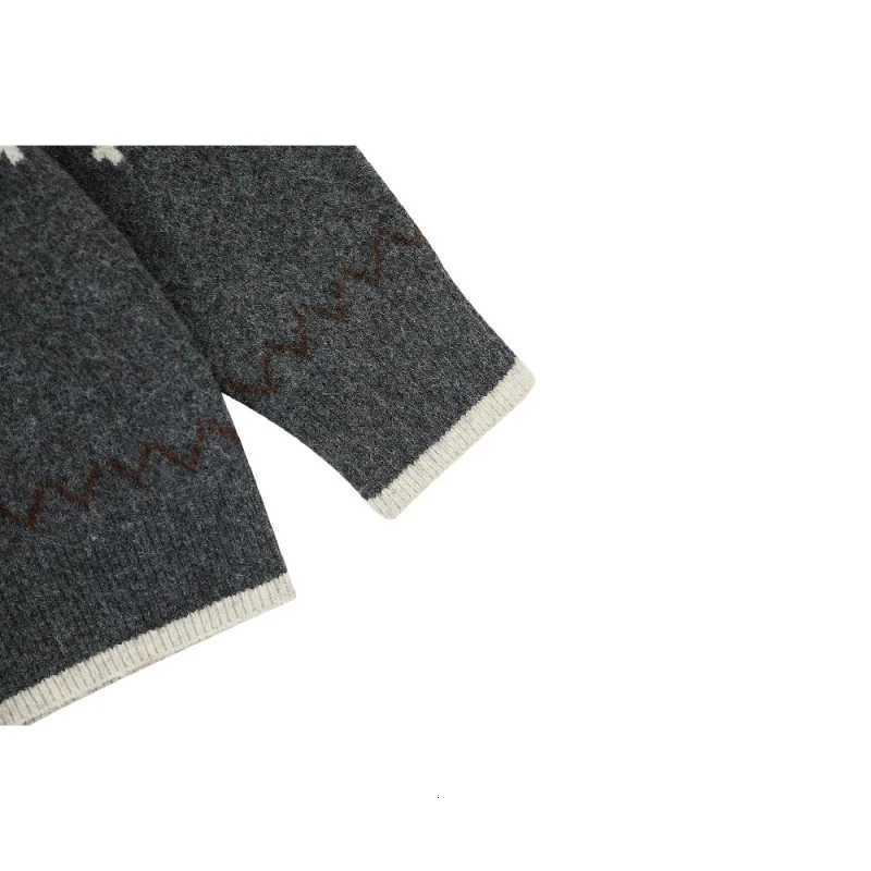 Mens Gray Fair Isle Knit Sweater 2025 Autumn New Warm Thermal ButtonDown Casual OuterwearT251025