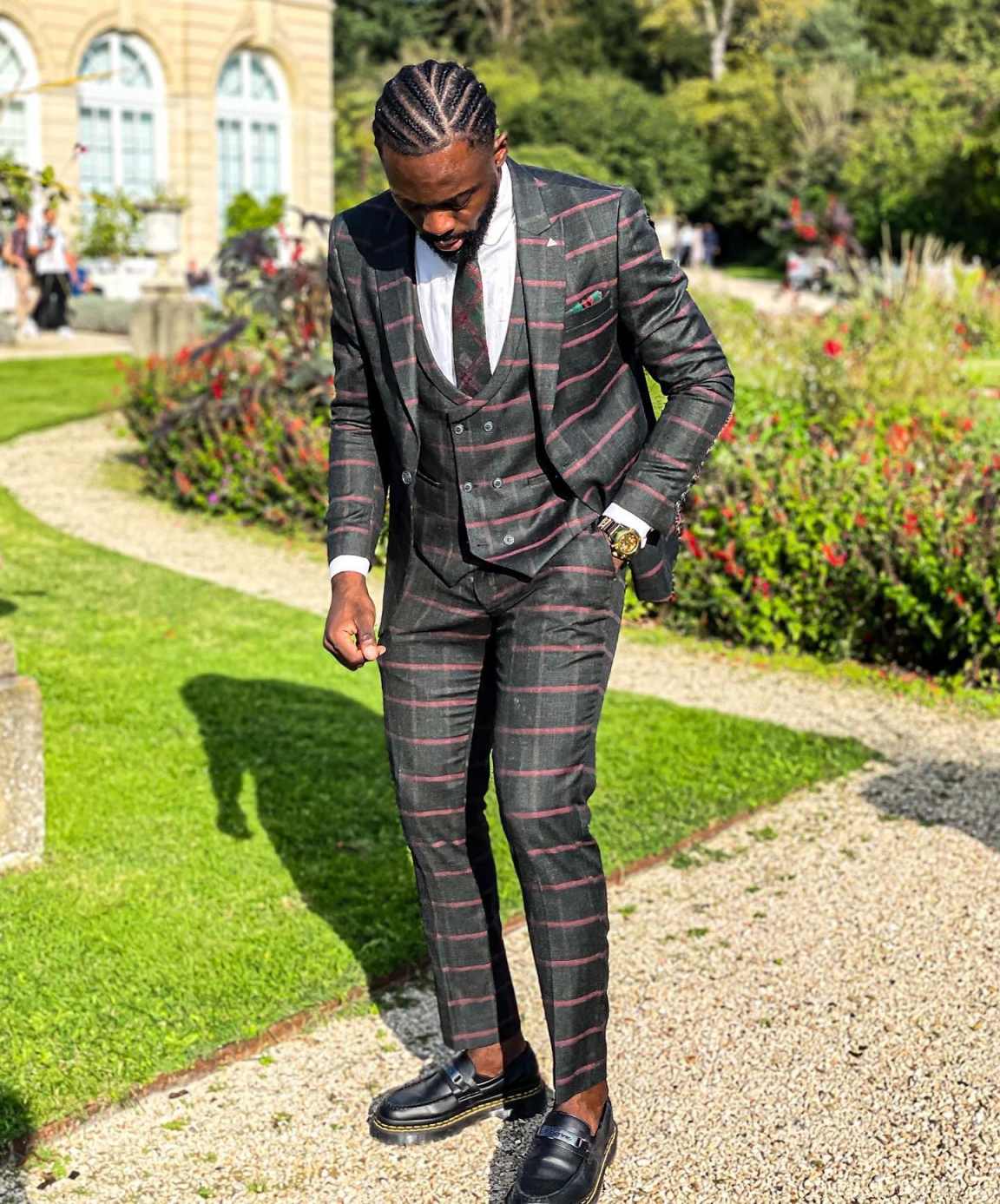 New Arrival Men's Plaid Suits 3 Pieces Peaked Lapel One Button Pant Sets Customized Prom Male Party Blazers